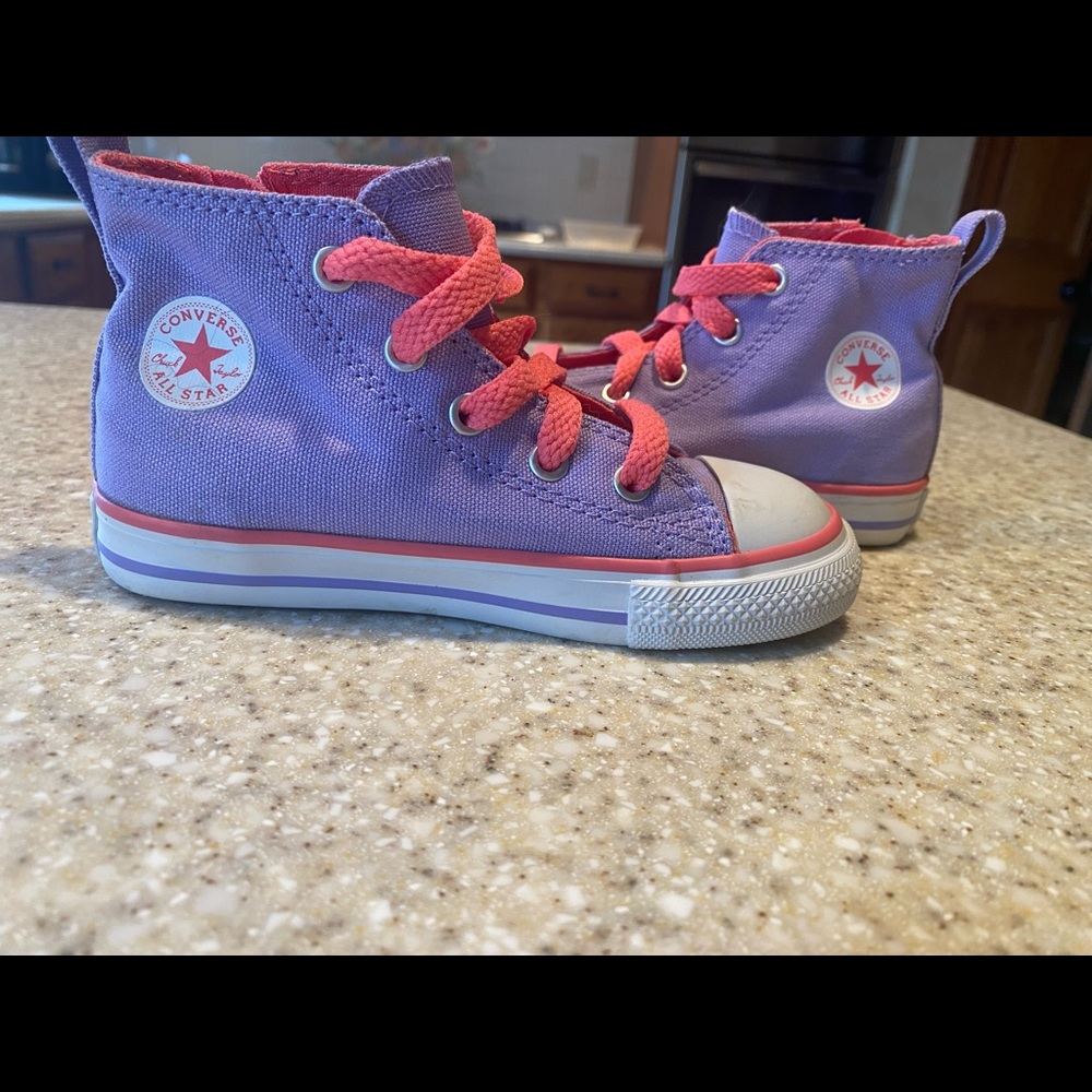 Size 9 pink and purple high top converse